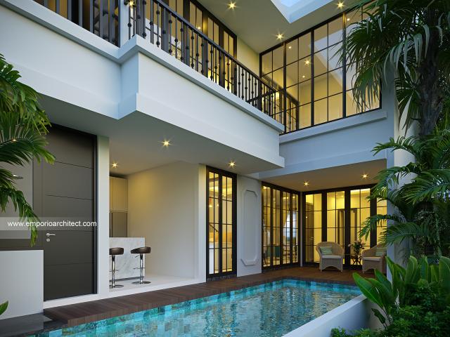 Desain Tampak Detail Belakang Rumah Klasik 2 Lantai Bapak ADN di Jakarta Timur