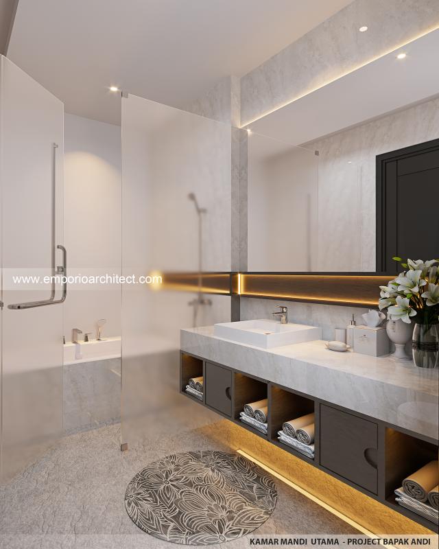 Desain Kamar Mandi Utama Rumah Klasik 2 Lantai Bapak ADN di Jakarta Timur