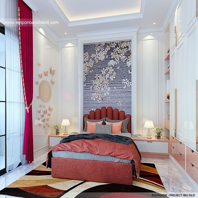 Desain Kamar Tidur Rumah Mediteran Klasik 2 Lantai Ibu HLD di Kalimantan Tengah