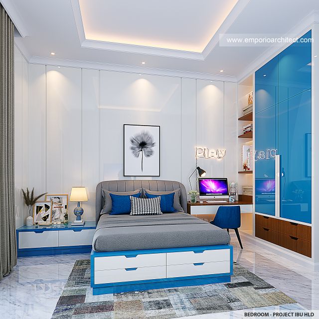 Desain Kamar Tidur Rumah Mediteran Klasik 2 Lantai Ibu HLD di Kalimantan Tengah