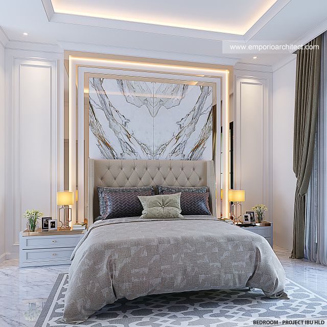 Desain Kamar Tidur Rumah Mediteran Klasik 2 Lantai Ibu HLD di Kalimantan Tengah