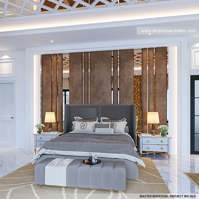 Desain Kamar Tidur Utama Rumah Mediteran Klasik 2 Lantai Ibu HLD di Kalimantan Tengah