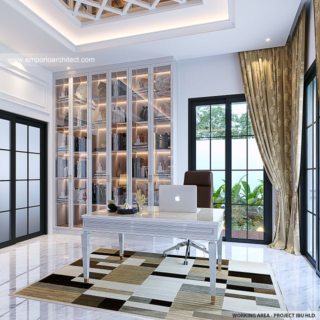 Desain Ruang Kerja Rumah Mediteran Klasik 2 Lantai Ibu HLD di Kalimantan Tengah