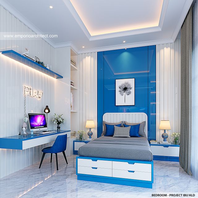 Desain Kamar Tidur Rumah Mediteran Klasik 2 Lantai Ibu HLD di Kalimantan Tengah