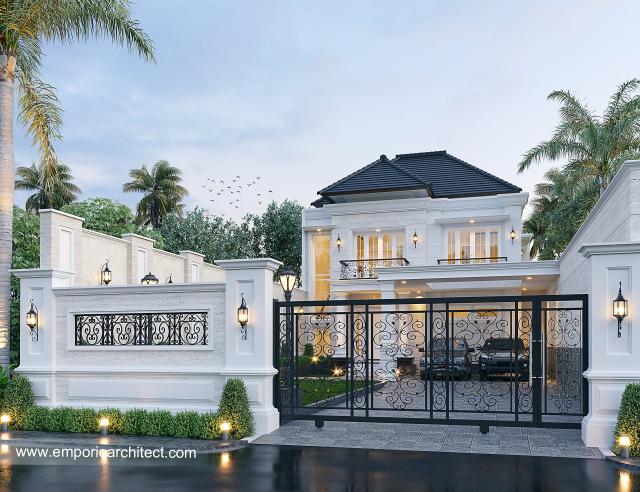 Desain Tampak Depan Dengan Pagar Rumah Klasik 2 Lantai Bapak Irman di Batam