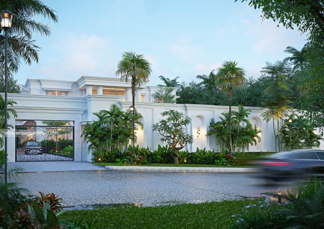 Desain Tampak Depan Dengan Pagar Rumah Klasik 2 Lantai Mr. MHD di Kenya