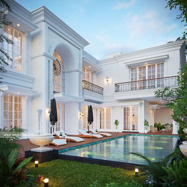 Desain Tampak Detail Belakang Rumah Klasik 2 Lantai Mr. MHD di Kenya