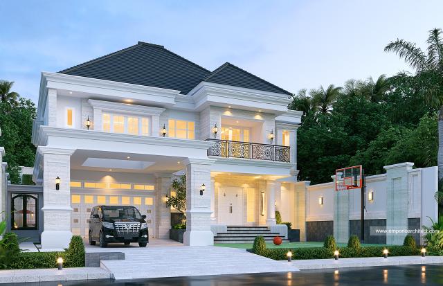 Desain Tampak Depan 2 Rumah Klasik 2 Lantai Bapak BLL di Manado, Sulawesi Utara