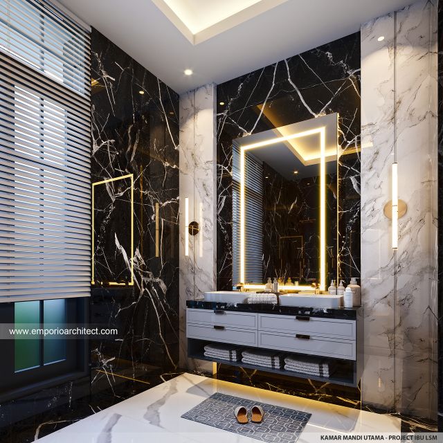 Desain Kamar Mandi Utama Rumah Klasik 2 Lantai Ibu LSM di Cibubur, Jakarta Timur