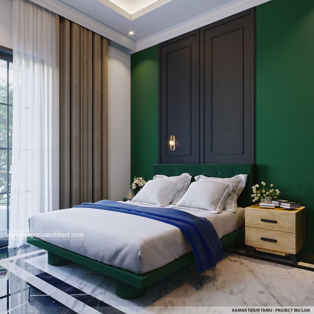 Desain Kamar Tidur Tamu Rumah Klasik 2 Lantai Ibu LSM di Cibubur, Jakarta Timur