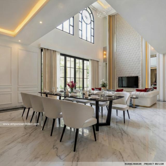 Desain Ruang Makan Rumah Klasik 2 Lantai Ibu LSM di Cibubur, Jakarta Timur