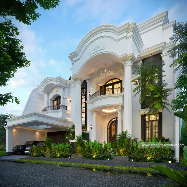Desain Tampak Depan 2 Rumah Klasik 2 Lantai Ibu LSM di Cibubur, Jakarta Timur