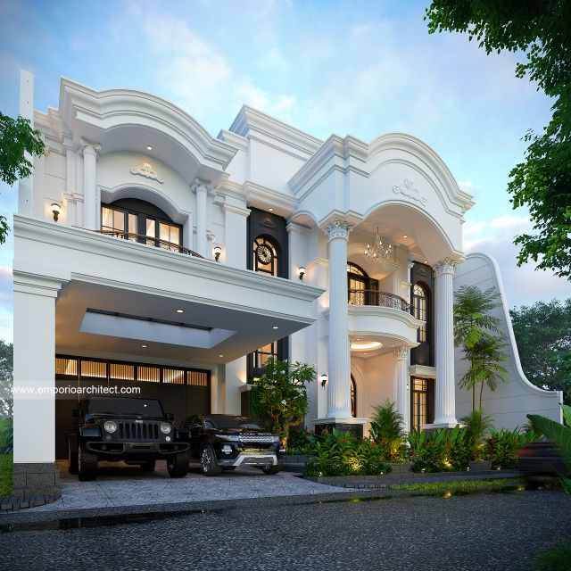Desain Tampak Depan 3 Rumah Klasik 2 Lantai Ibu LSM di Cibubur, Jakarta Timur