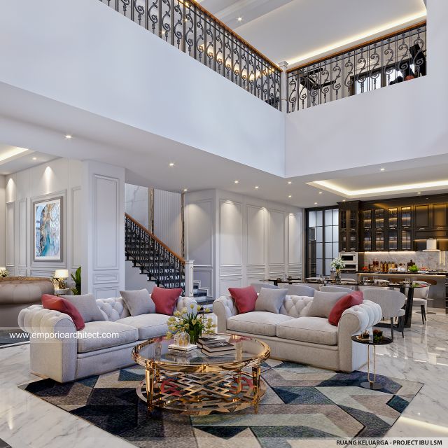 Desain Ruang Keluarga Rumah Klasik 2 Lantai Ibu LSM di Cibubur, Jakarta Timur