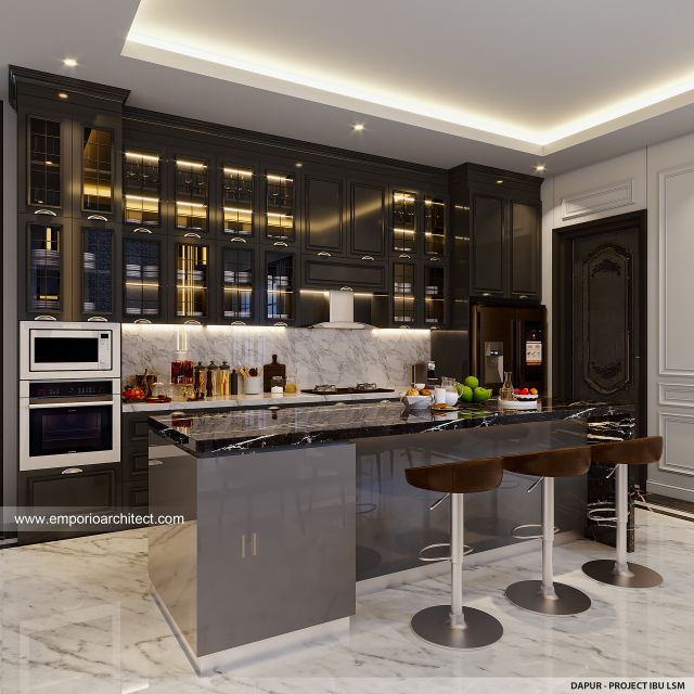 Desain Dapur Rumah Klasik 2 Lantai Ibu LSM di Cibubur, Jakarta Timur