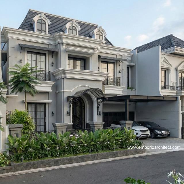 Desain Tampak Depan 2 Rumah Klasik 2 Lantai Ibu CRL II di Surabaya