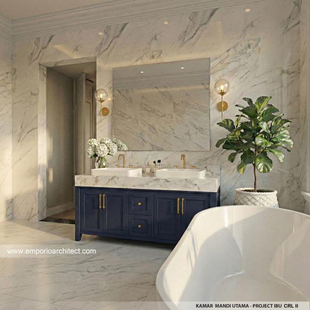 Desain Kamar Mandi Utama Rumah Klasik 2 Lantai Ibu CRL II di Surabaya
