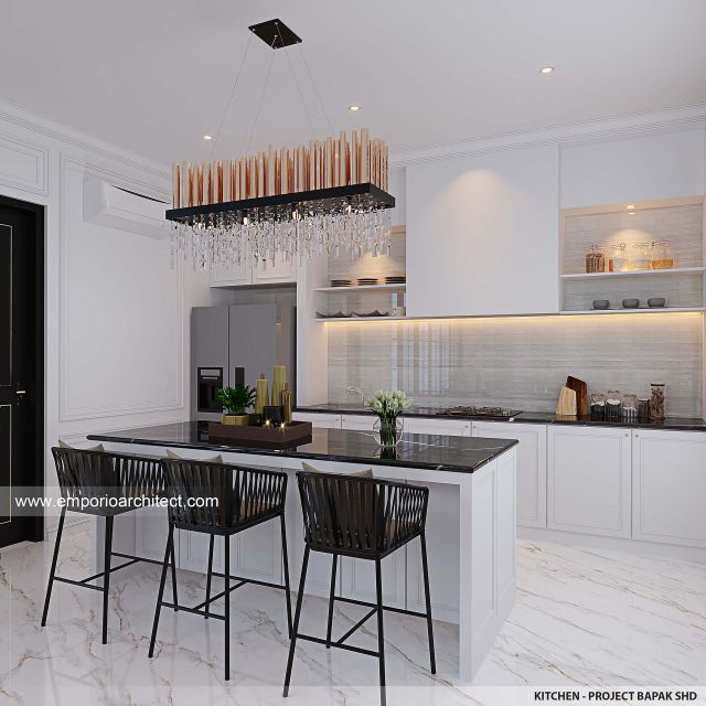 Desain Dapur Rumah Mediteran Klasik 2 Lantai Bapak SHD di Parung, Bogor