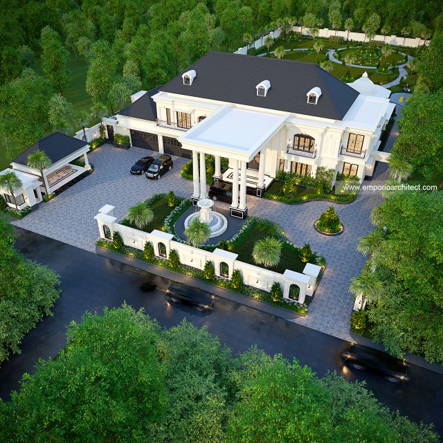 Desain Eksterior Tampak Depan Rumah Klasik 2 Lantai Bapak ACN di Pontianak