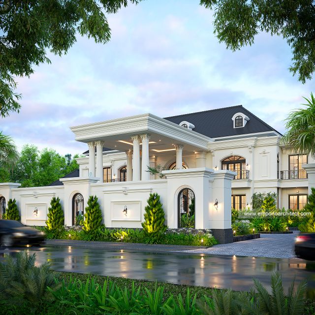 Desain Tampak Depan Dengan Pagar Rumah Klasik 2 Lantai Bapak ACN di Pontianak