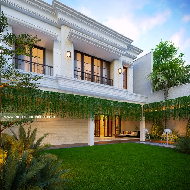Desain Tampak Detail Samping Rumah Klasik 2 Lantai Ibu S di Tangerang