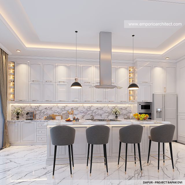 Desain Dapur Rumah Klasik 2 Lantai Bapak DVI di Surabaya