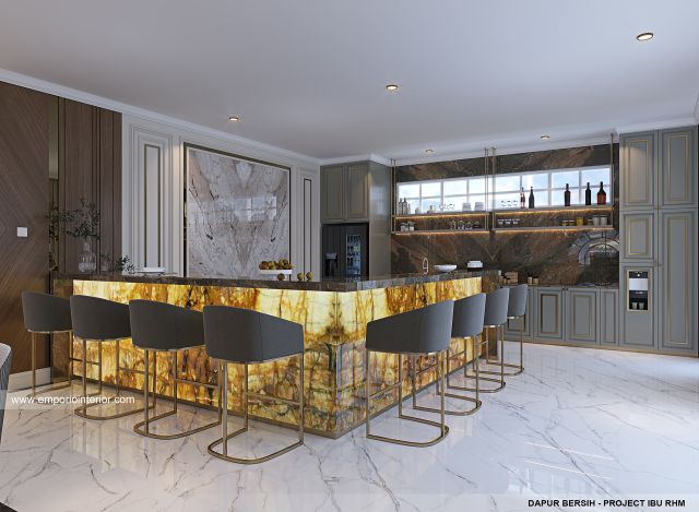Desain Dapur Bersih Rumah Klasik 2 Lantai Ibu RHM di Kalimantan Selatan