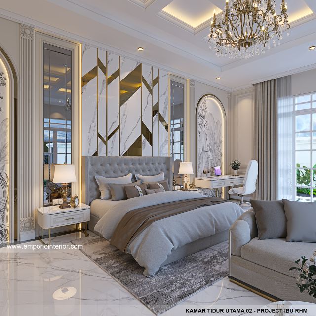 Desain Kamar Tidur Utama 2 Rumah Klasik 2 Lantai Ibu RHM di Kalimantan Selatan