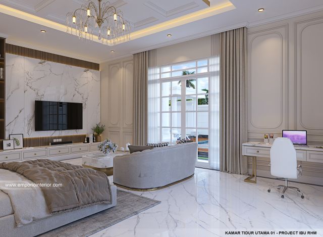 Desain Kamar Tidur Utama 1 Rumah Klasik 2 Lantai Ibu RHM di Kalimantan Selatan