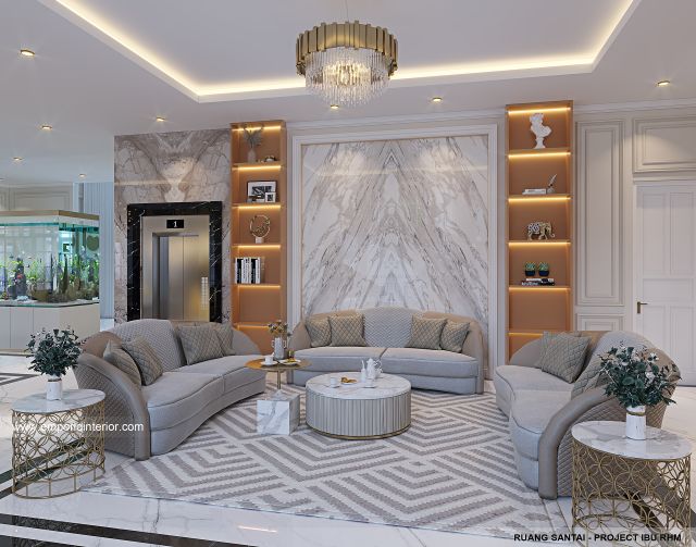 Desain Ruang Santai Rumah Klasik 2 Lantai Ibu RHM di Kalimantan Selatan