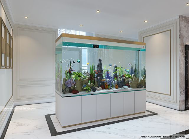Desain Area Aquarium Rumah Klasik 2 Lantai Ibu RHM di Kalimantan Selatan
