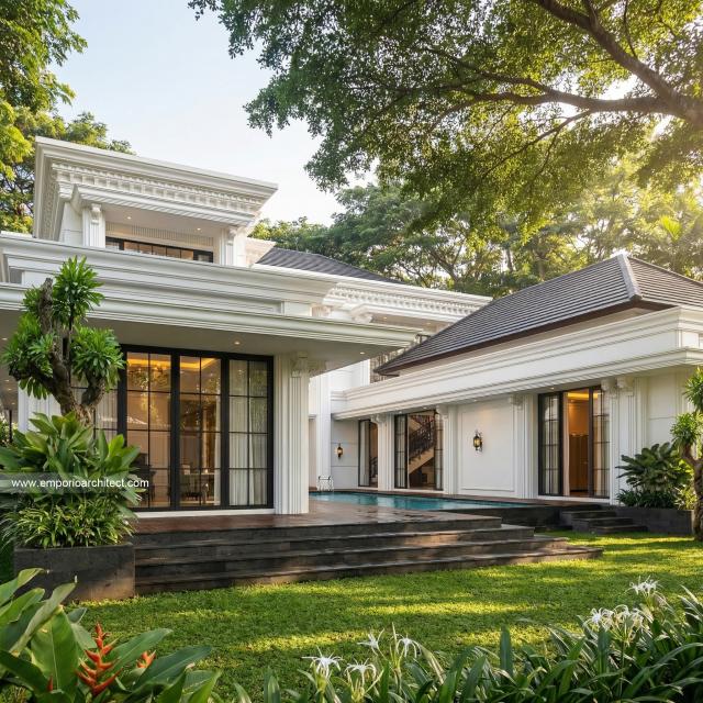 Desain Tampak Belakang Rumah Klasik 2 Lantai Ibu GWT di Jambi