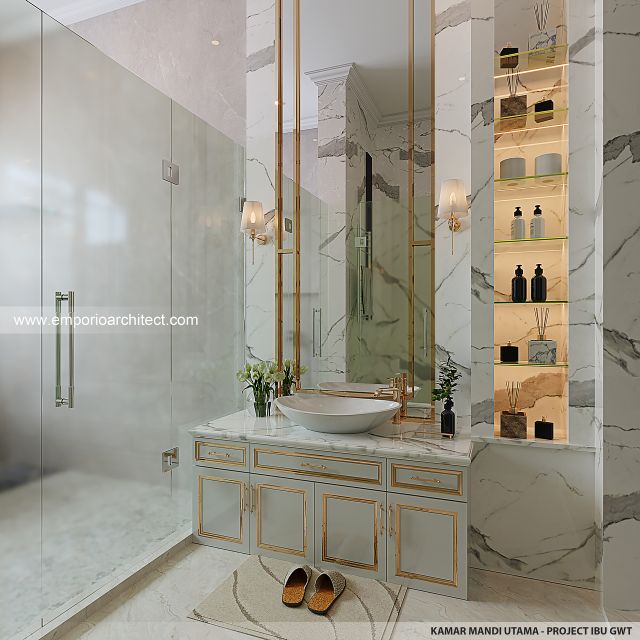 Desain Kamar Mandi Utama Rumah Klasik 2 Lantai Ibu GWT di Jambi