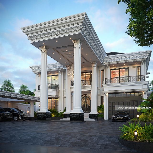 Desain Tampak Depan 2 Rumah Klasik 2 Lantai Ibu GWT di Jambi