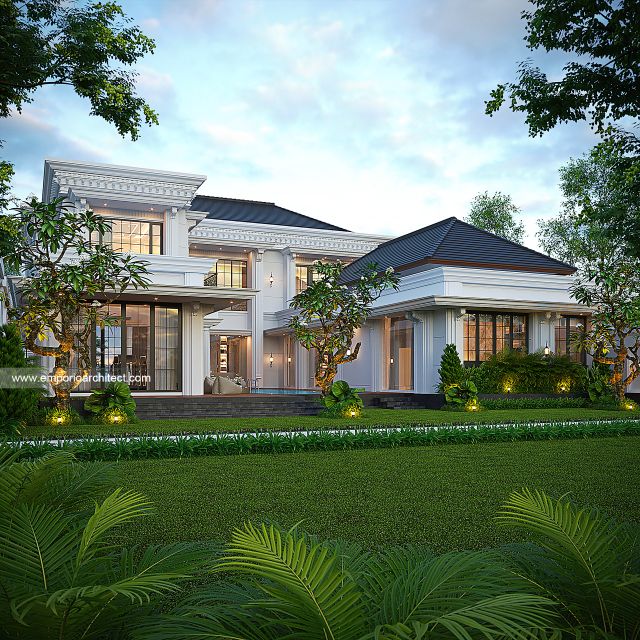 Desain Tampak Belakang Rumah Klasik 2 Lantai Ibu GWT di Jambi