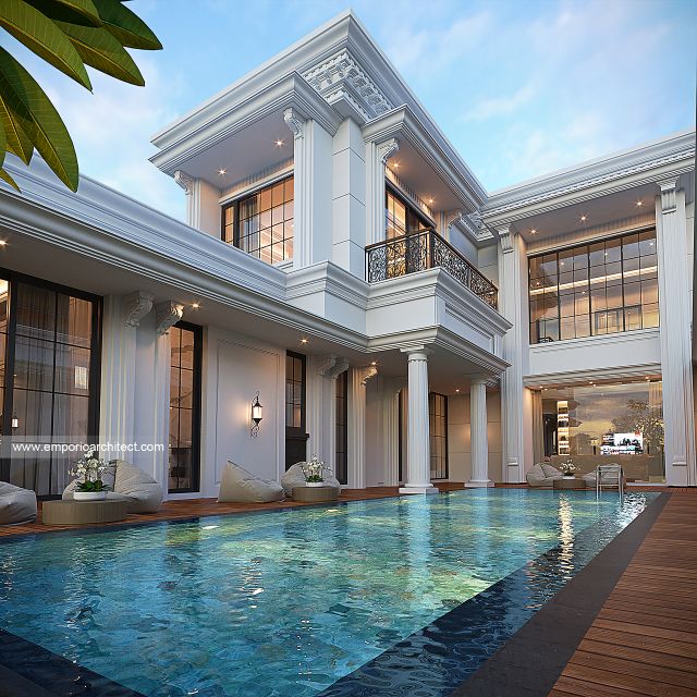 Desain Tampak Detail Belakang Rumah Klasik 2 Lantai Ibu GWT di Jambi