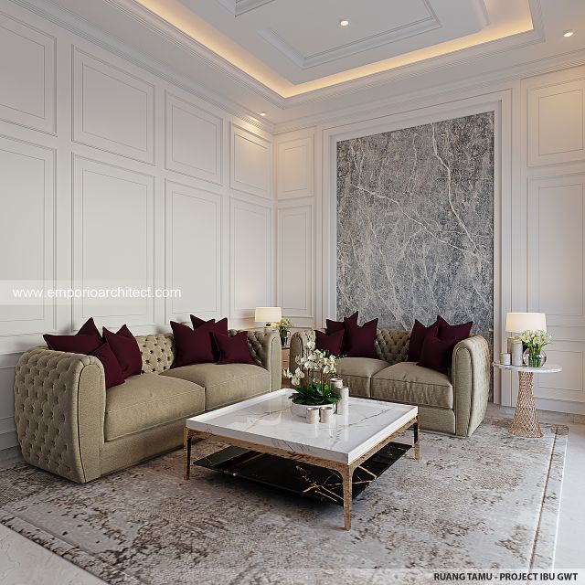 Desain Ruang Tamu Rumah Klasik 2 Lantai Ibu GWT di Jambi