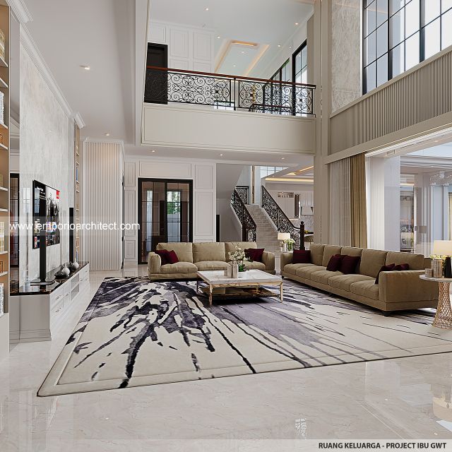Desain Ruang Keluarga Rumah Klasik 2 Lantai Ibu GWT di Jambi