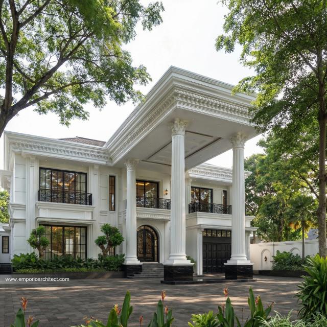 Desain Tampak Depan 2 Rumah Klasik 2 Lantai Ibu GWT di Jambi