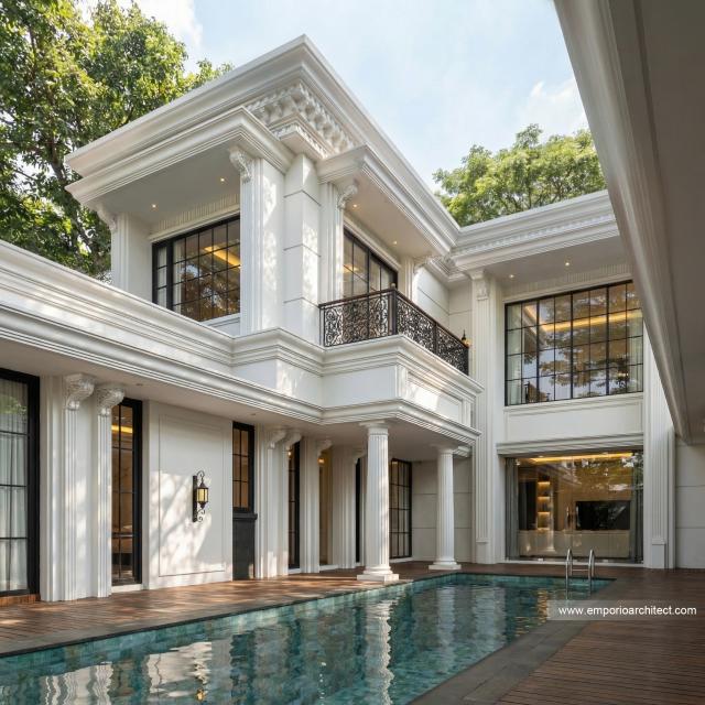 Desain Tampak Detail Belakang 2 Rumah Klasik 2 Lantai Ibu GWT di Jambi