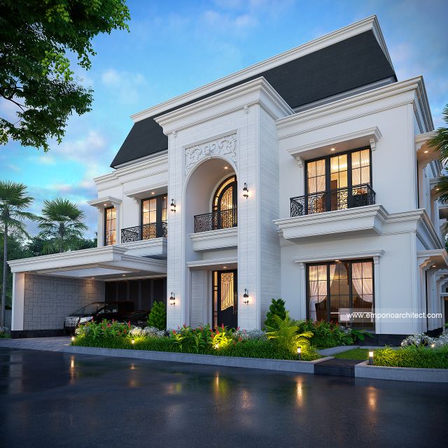 Desain Tampak Depan 2 Rumah Klasik 2 Lantai Bapak AGG di Tebet, Jakarta Selatan
