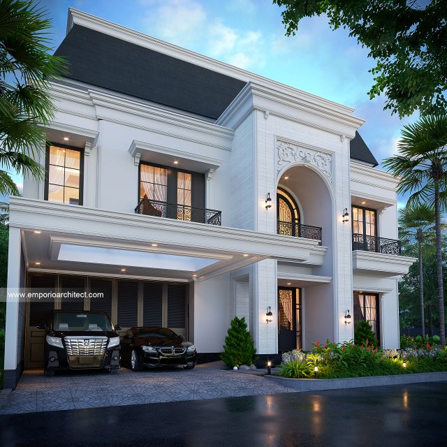 Desain Tampak Depan 3 Rumah Klasik 2 Lantai Bapak AGG di Tebet, Jakarta Selatan