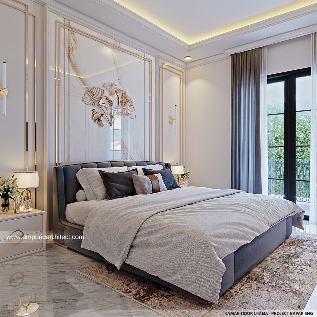 Desain Kamar Tidur Utama Rumah Klasik 2 Lantai Bapak SNG di Surabaya