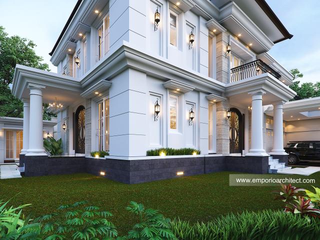 Desain Tampak Detail Depan Rumah Klasik 2 Lantai Bapak HMD di Surabaya