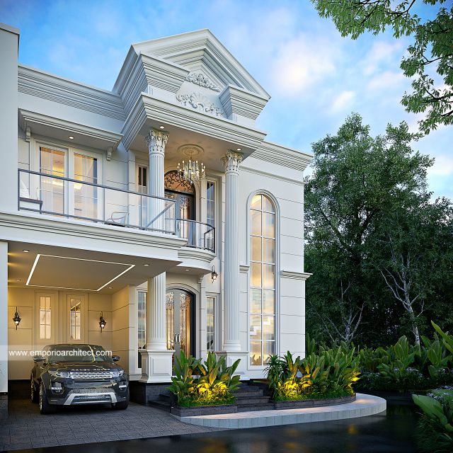 Desain Tampak Depan 3 Rumah Klasik 2 Lantai Ibu RK di Surabaya