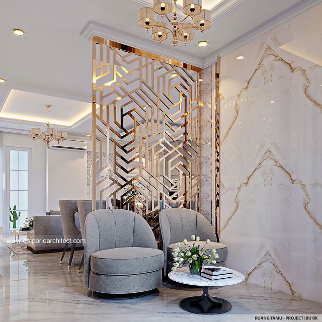 Desain Ruang Tamu Rumah Klasik 2 Lantai Ibu RK di Surabaya