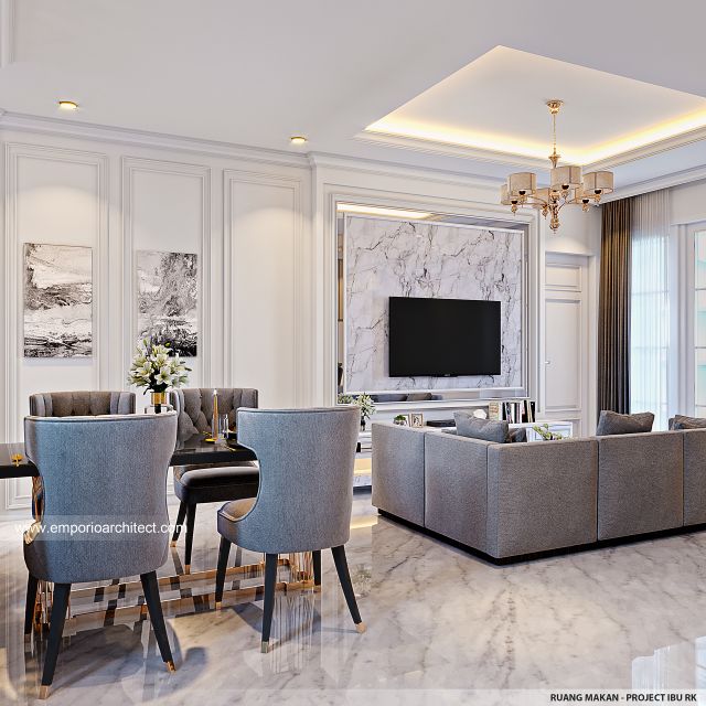 Desain Ruang Makan Rumah Klasik 2 Lantai Ibu RK di Surabaya