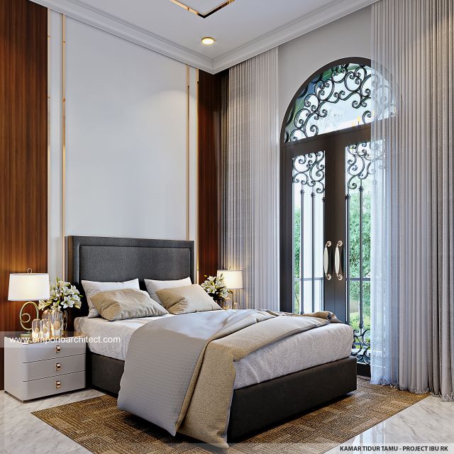 Desain Kamar Tidur Tamu Rumah Klasik 2 Lantai Ibu RK di Surabaya