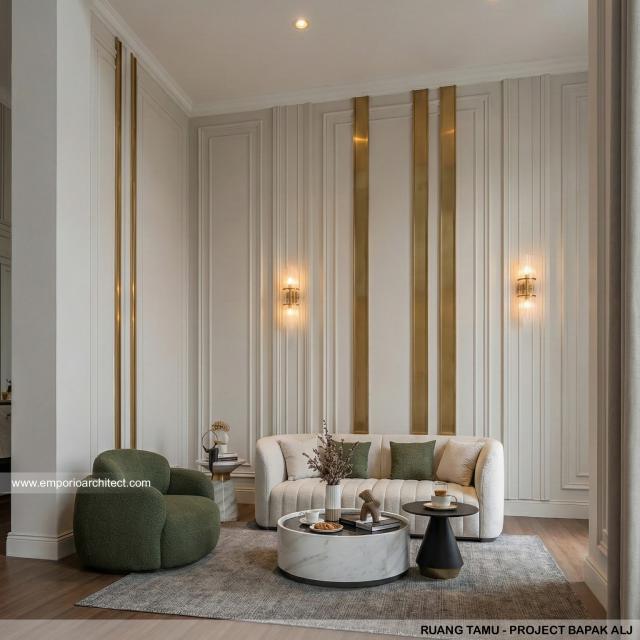 Desain Ruang Tamu Rumah Klasik 2 Lantai Bapak ALJ di Kalimantan Timur