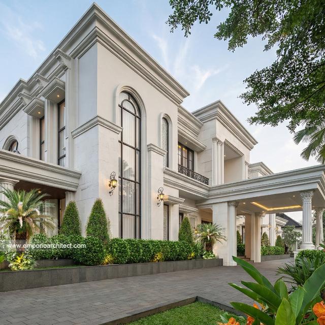 Desain Tampak Detail Depan 2 Rumah Klasik 2 Lantai Bapak ALJ di Kalimantan Timur